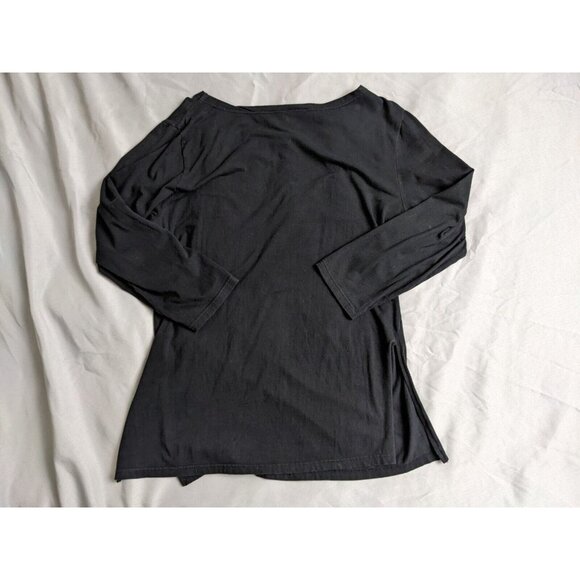 Vintage Michael Simon top Black Boat Neck Three Cats Ruffle Shirt Womens Size L - Picture 3 of 9